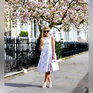 【Like NEW】Ted Baker Monah Organza Ivory Cherry Blossom Skater dress(Ted 2/US6)